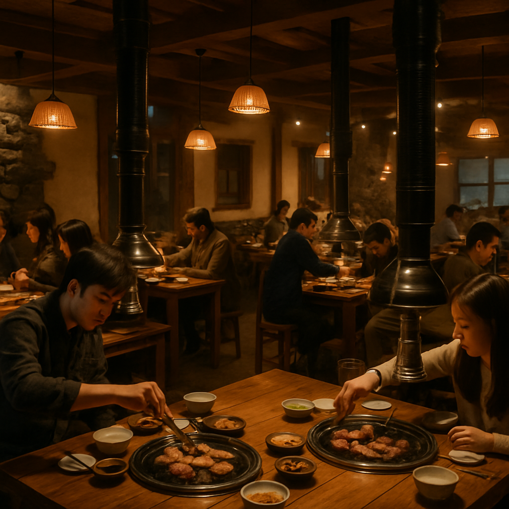 제주 흑돼지 맛집 내부에서 저녁 식사를 즐기는 사람들의 모습