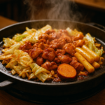 철판 위에서 지글지글 익어가는 춘천 닭갈비