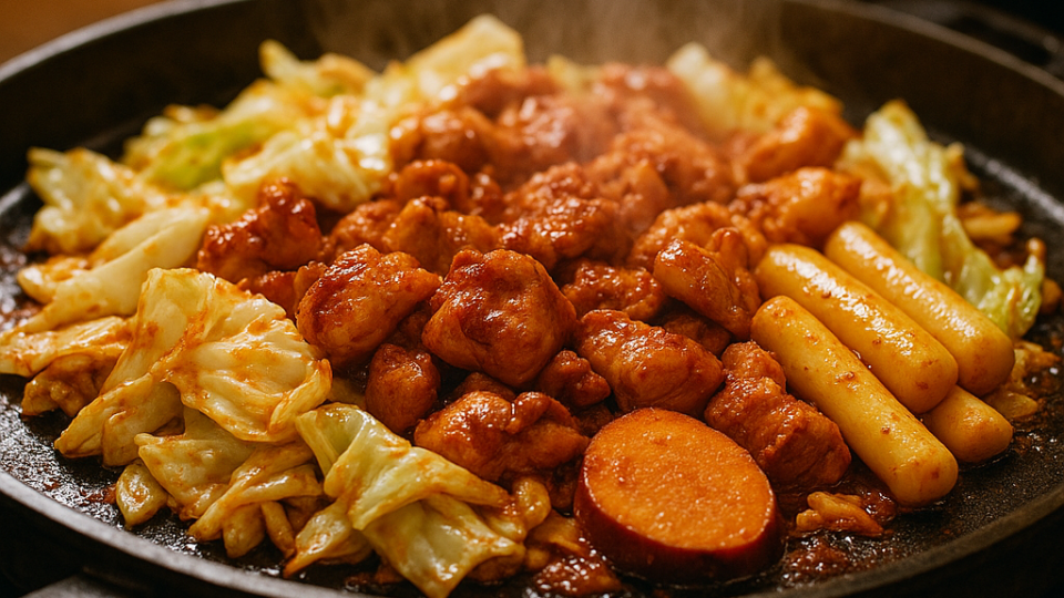 철판 위에서 지글지글 익어가는 춘천 닭갈비