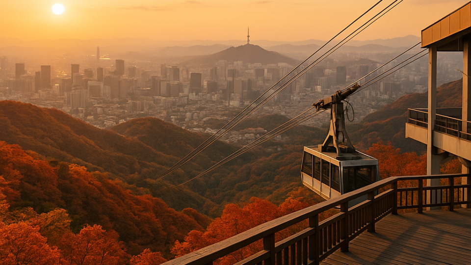 가을 단풍이 물든 산 정상에서 바라본 대구 시가지 전경