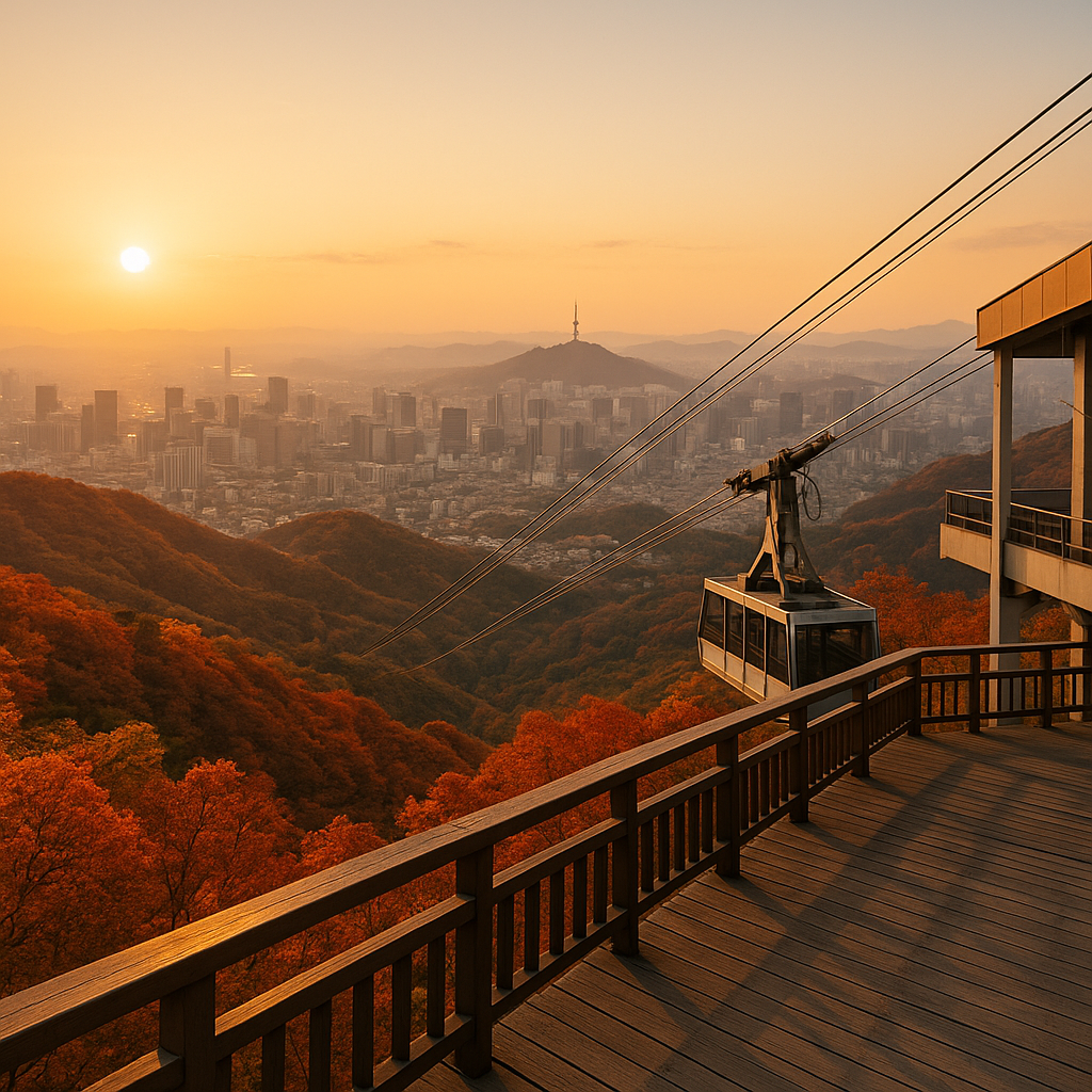 가을 단풍이 물든 산 정상에서 바라본 대구 시가지 전경