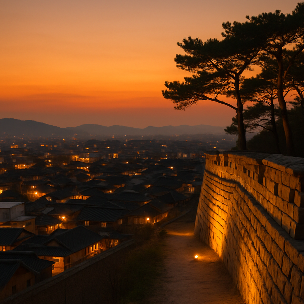 상당산성에서 바라본 청주 시내 노을과 야경