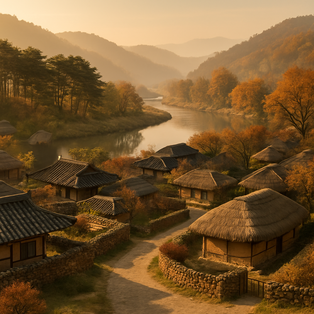 낙동강이 휘감아 도는 안동 하회마을 전경