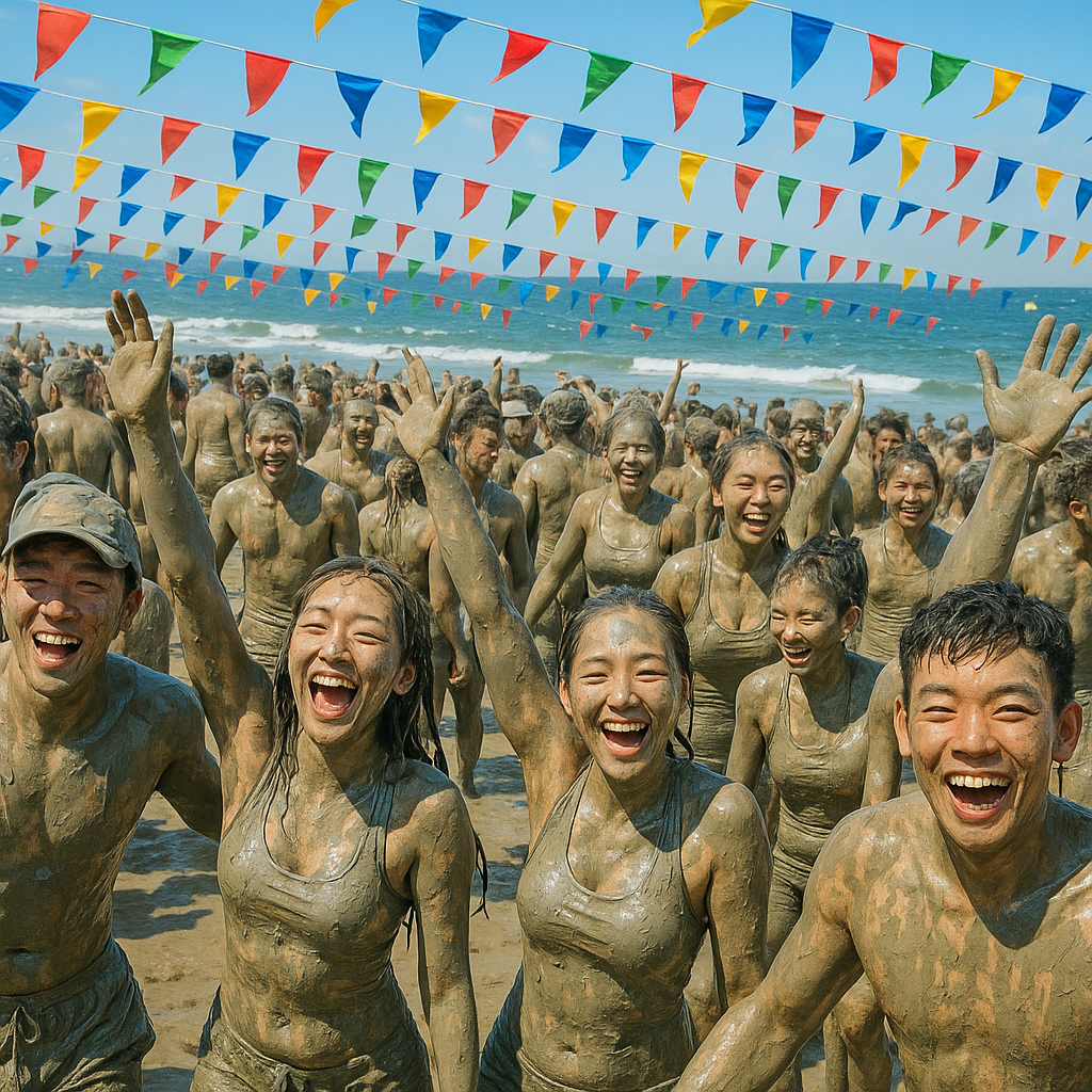 보령 머드축제 해변 즐기는 모습