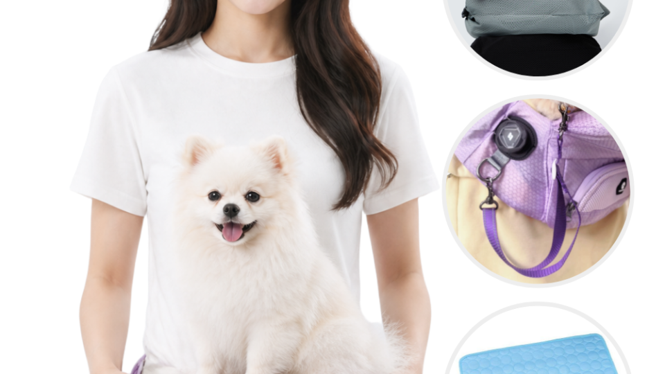 강아지 힙시트 외출 산책 여행 이동 고양이 반려동물 접이식 가방+쿨매트, 1개, 라벤더